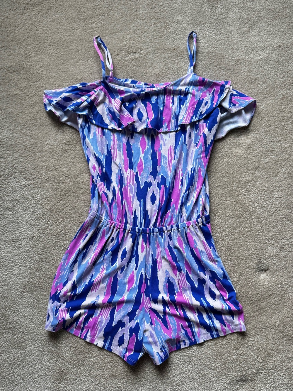 Lilly Pulitzer Pink Purple Blue Printed Off-Shoulder One-Piece Romper